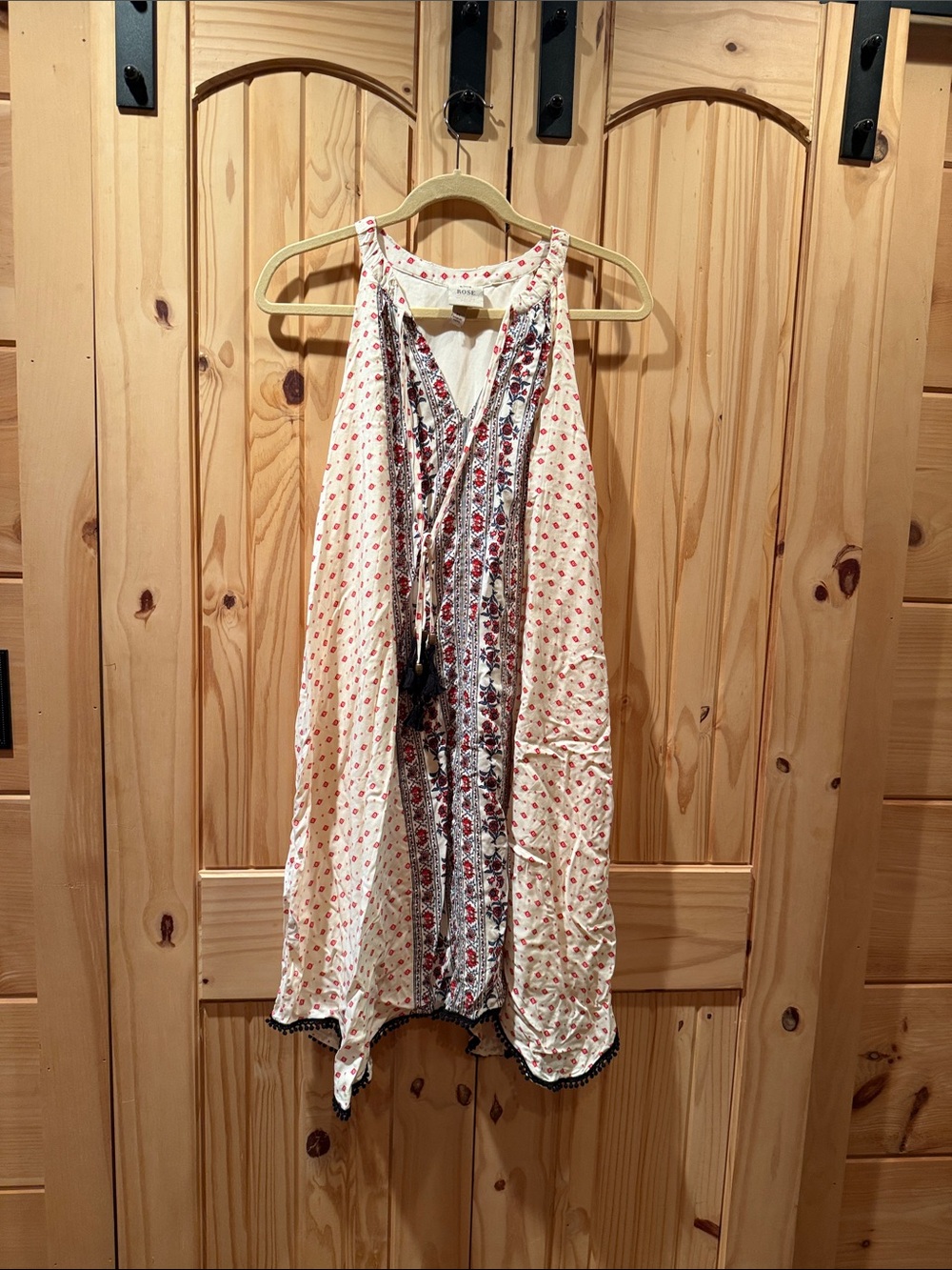 Knox Rose Cream Midi Dress with Red & Blue Floral Trim